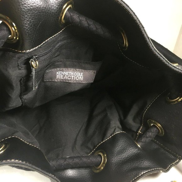 Kenneth Cole Reaction Black Leather and Fabric Satchel Shoulder Bag - Picture 3 of 12